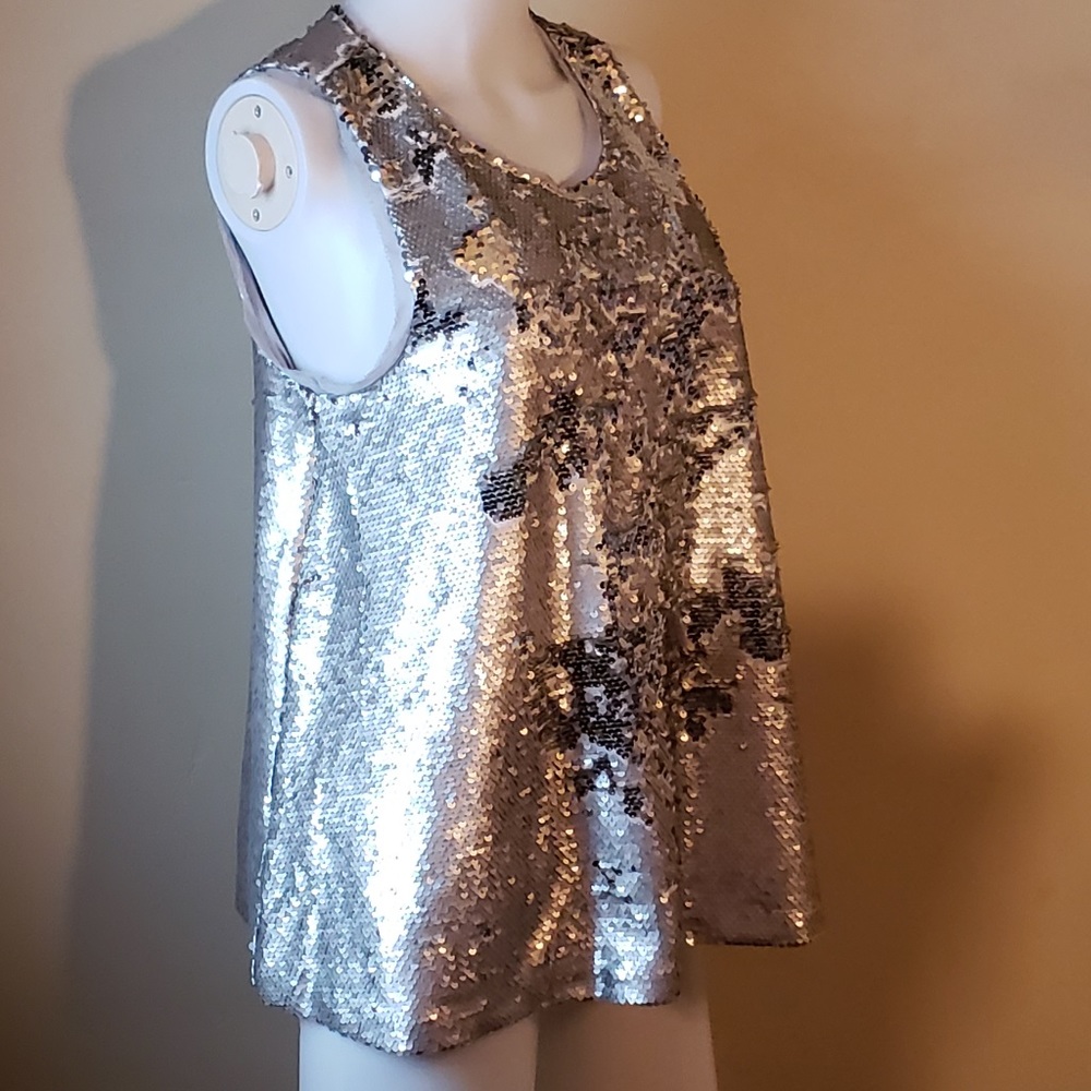 Rachel Roy Silver Sequined Swing Sleeveless Top M